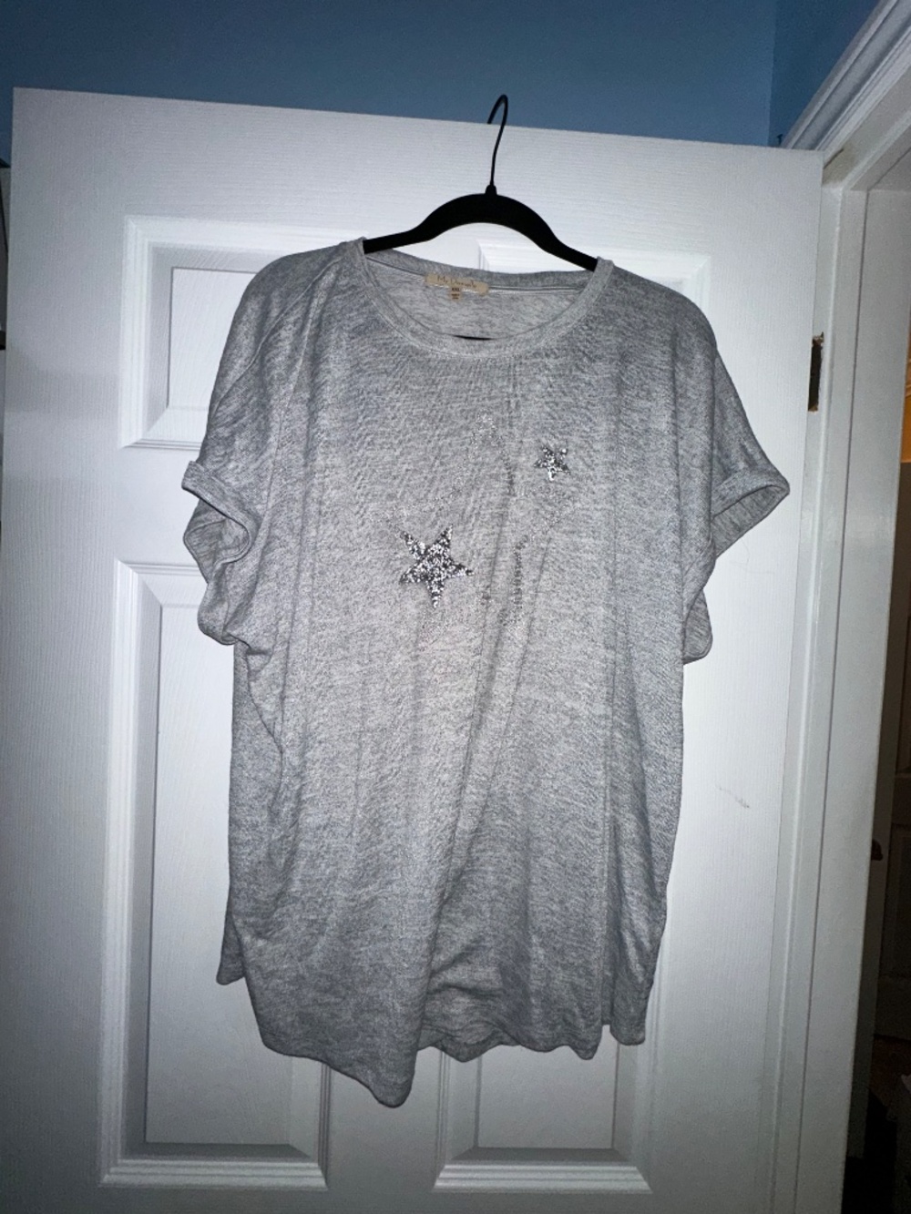 Grey T-Shirt XXL with Embroidered Silver Stars by My Danielle